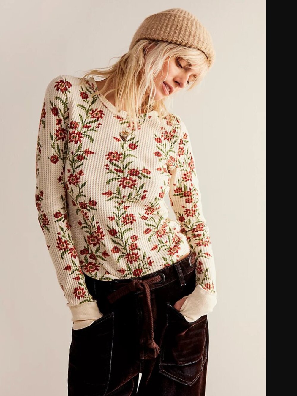 We The Free by Free People Women Cream Multi Pretty Little Thermal Size XS NWOT